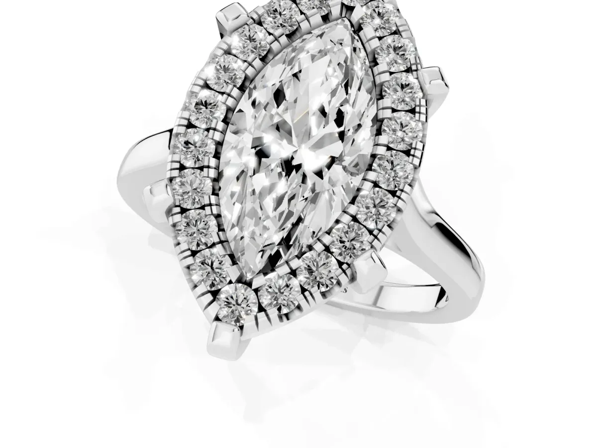 Marquise Cut Diamond Cluster Halo Solitaire with Four-Prong Setting Silver