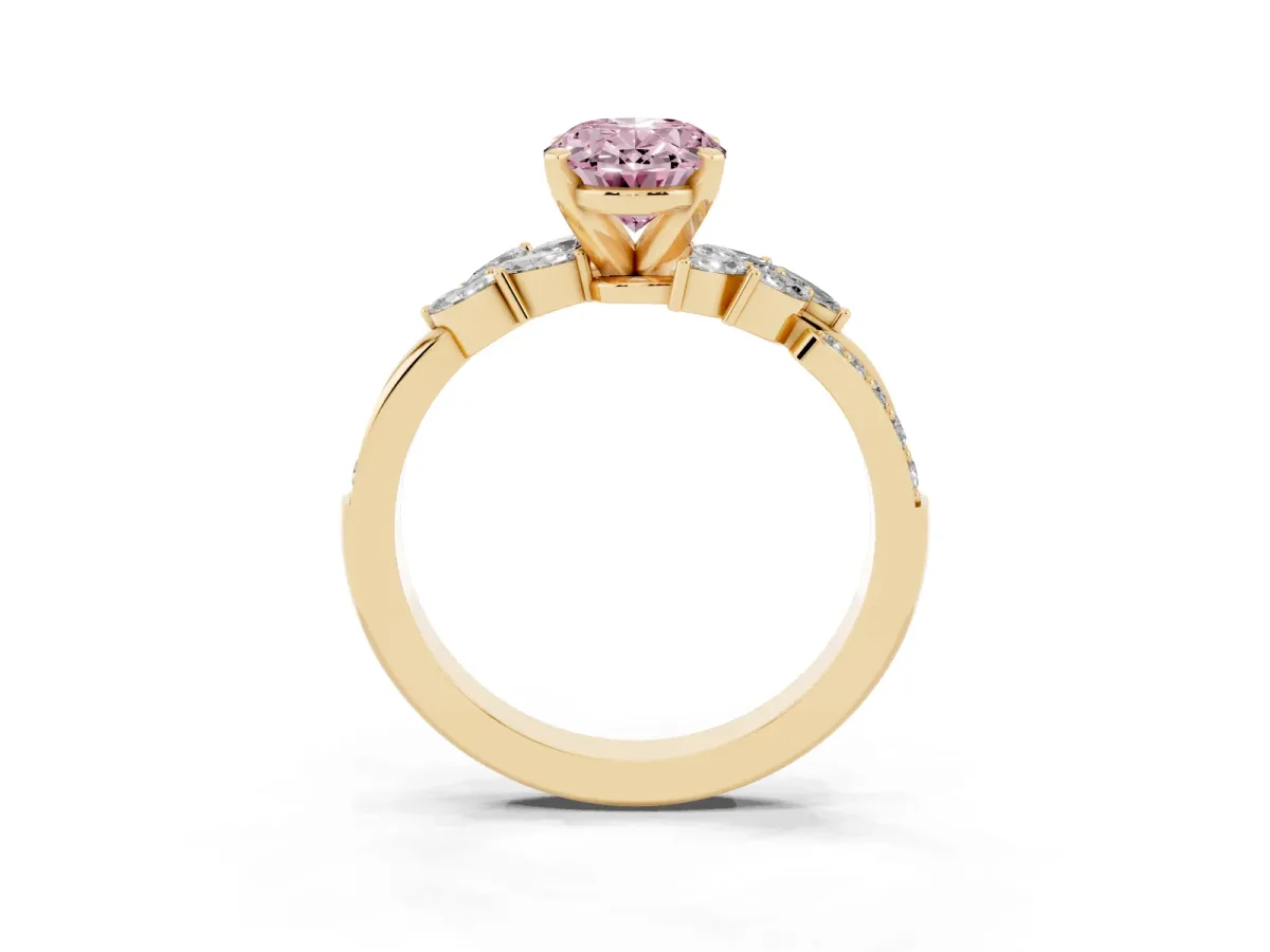 Fancy Pink Oval Cut Solitaire Marquise Twist Band with Six-Prong Setting Yellow gold