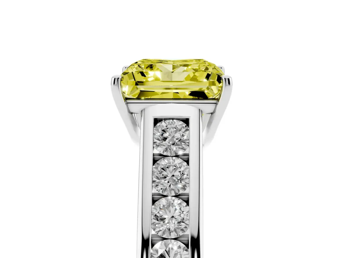 Fancy Yellow Princess Cut Solitaire Channel-Set Diamond Engagement Ring with Four-Prong Setting Silver