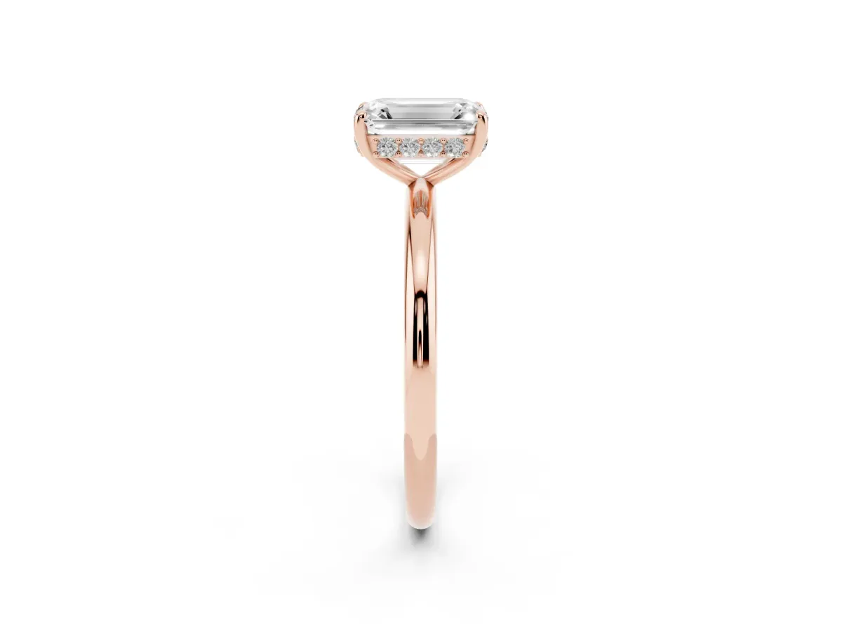 Emerald Cut Solitaire Diamond Ring with a Classic Band and Four-Prong Setting Rose gold