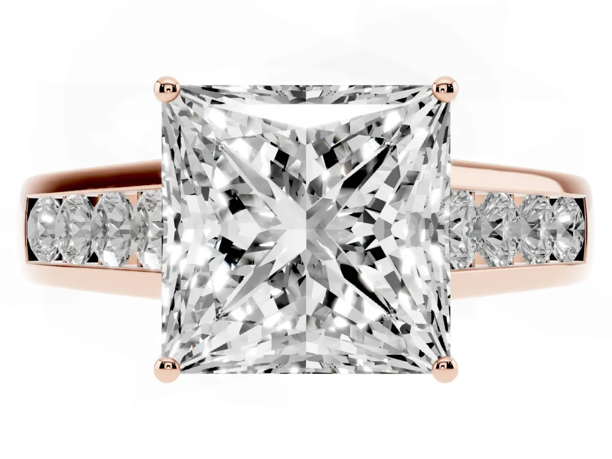 Princess Cut Solitaire Channel-Set Diamond Engagement Ring with Four-Prong Setting Rose gold