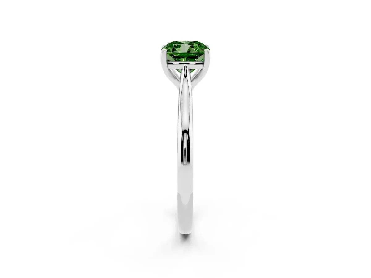 Fancy Green Cushion Cut Cut Solitaire Ring with Cathedral Band and Four-Prong Setting Silver