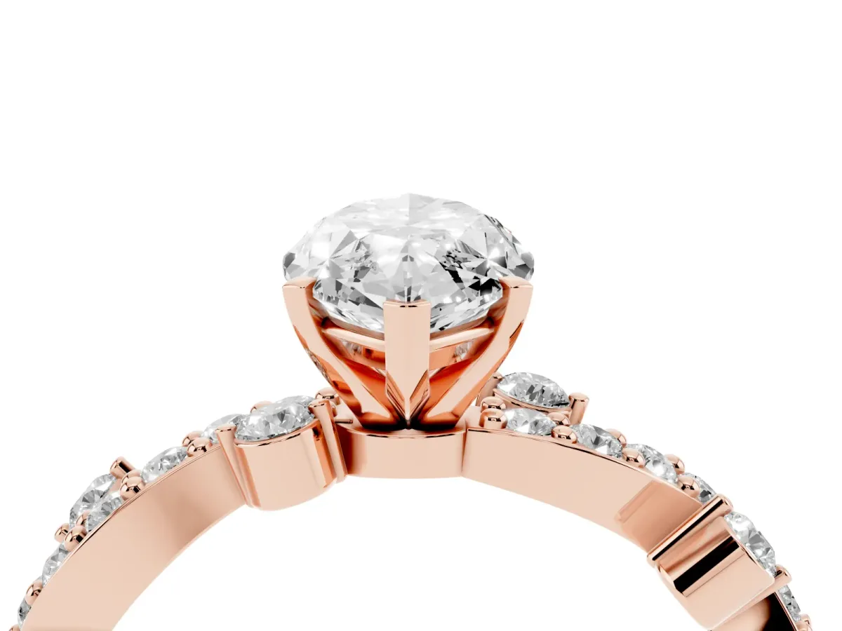 Marquise Cut Cut Solitaire Diamond Twisted Band with Pave Setting Rose gold