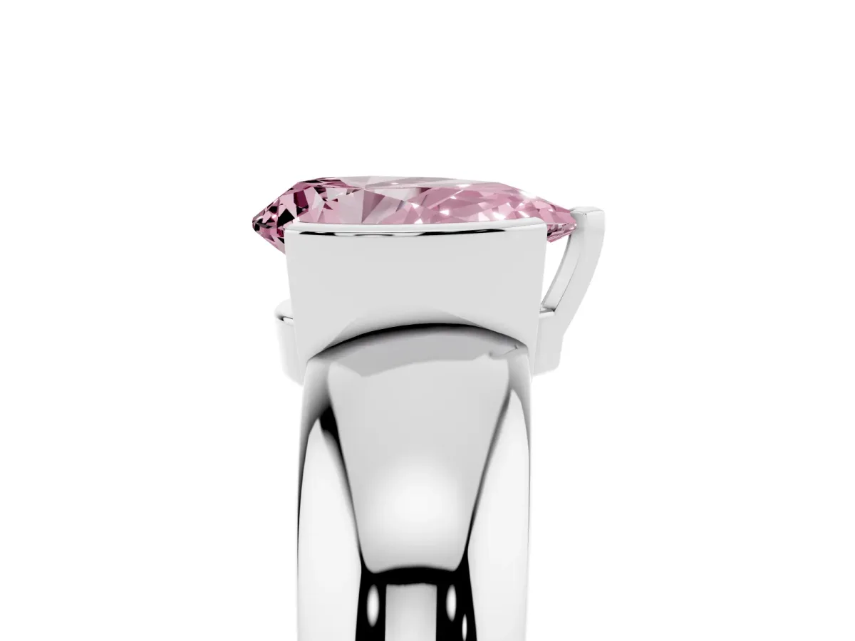Fancy Pink Pear Cut Solitaire Tension Set Diamond Ring with Wide Band Platinum
