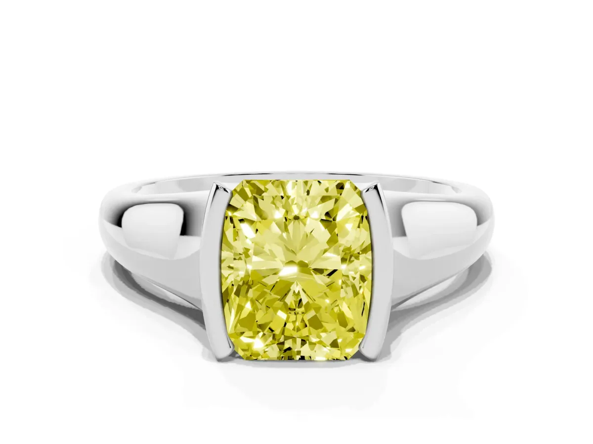 Fancy Yellow Radiant Cut Solitaire Tension Set Diamond Ring with Split Shank Band Silver
