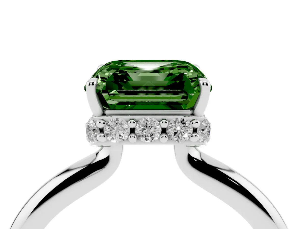 Fancy Green Asscher Cut Brilliant Solitaire Engagement Ring with Six-Prong Setting and Classic Band White gold