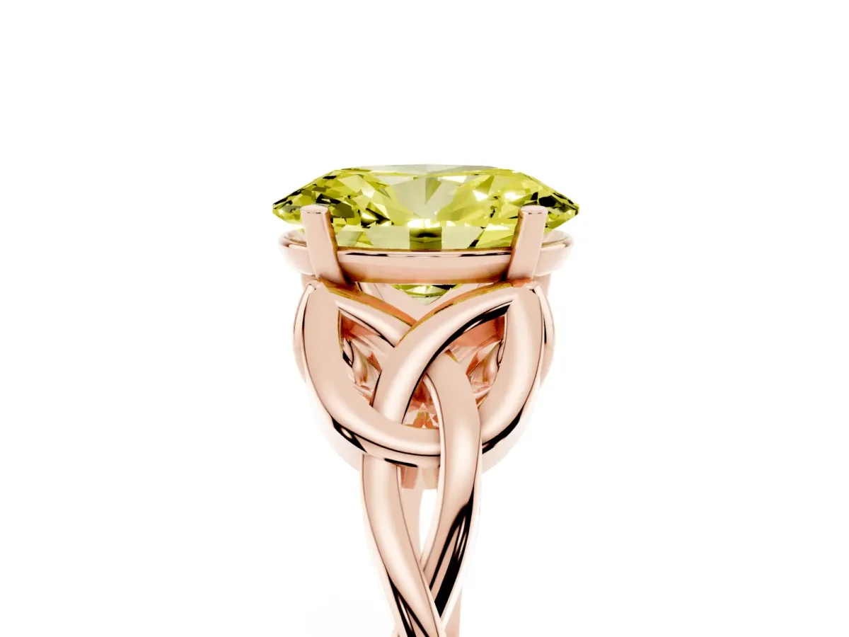 Fancy Yellow Oval Cut Diamond Solitaire Engagement Ring with Celtic Knot Band and Four-Prong Setting Rose gold