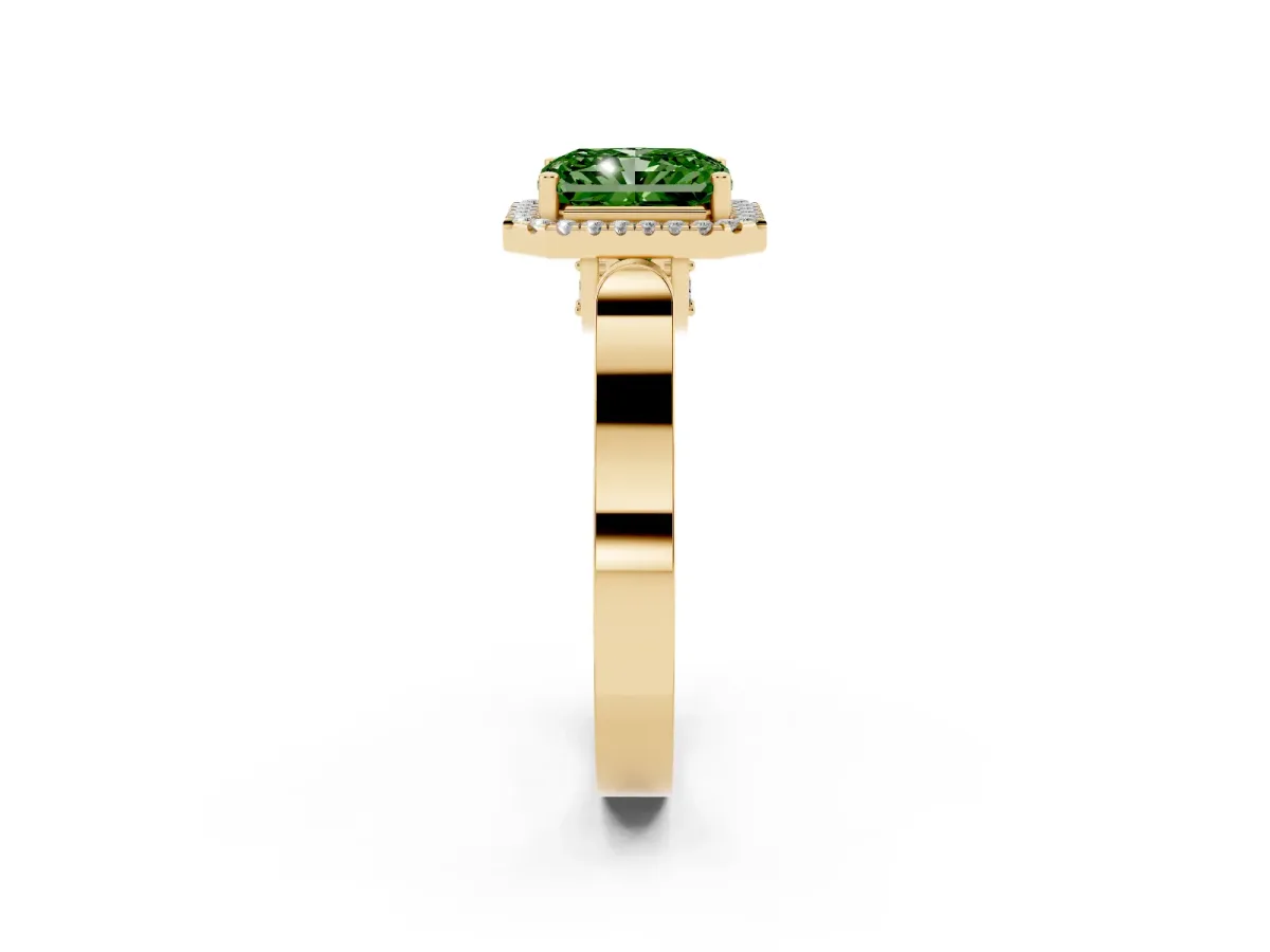 Fancy Green Radiant Cut Halo Pave Split Shank Prong Setting Ring Yellow gold