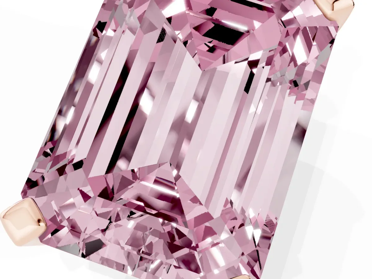 Fancy Pink Emerald Cut Diamond Solitaire Ring with Prong Setting and Classic Band Rose gold