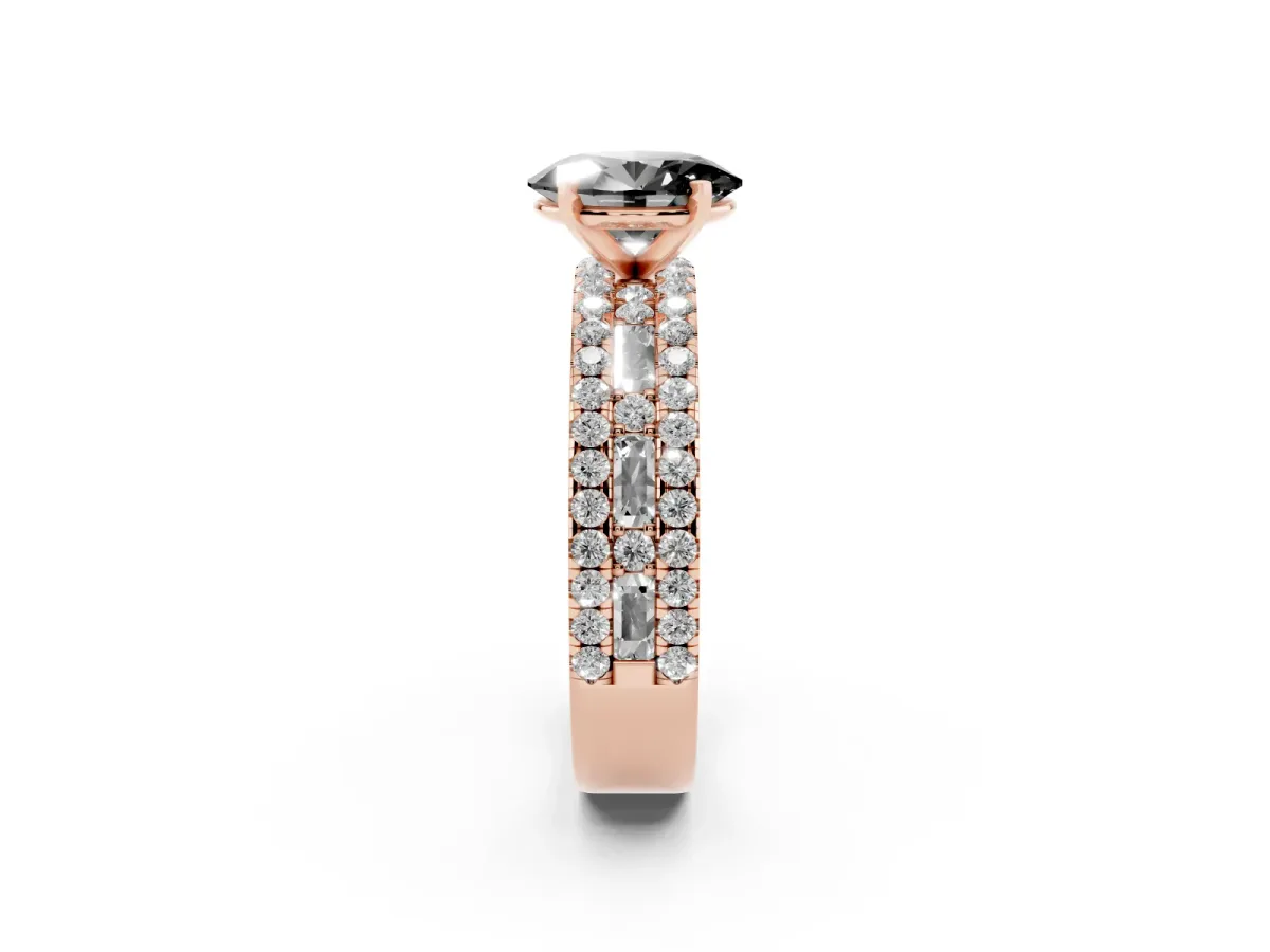 Fancy Black Oval Cut Diamond Solitaire Ring with Pavé and Channel Set Band Rose gold