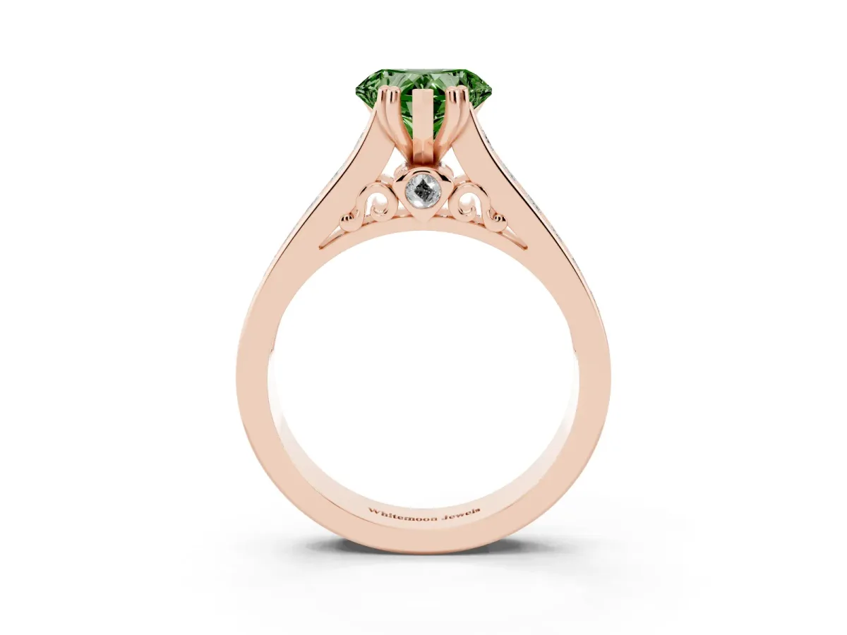 Fancy Green Heart Cut Cut Channel Set Solitaire Engagement Ring with Prong Setting Rose gold