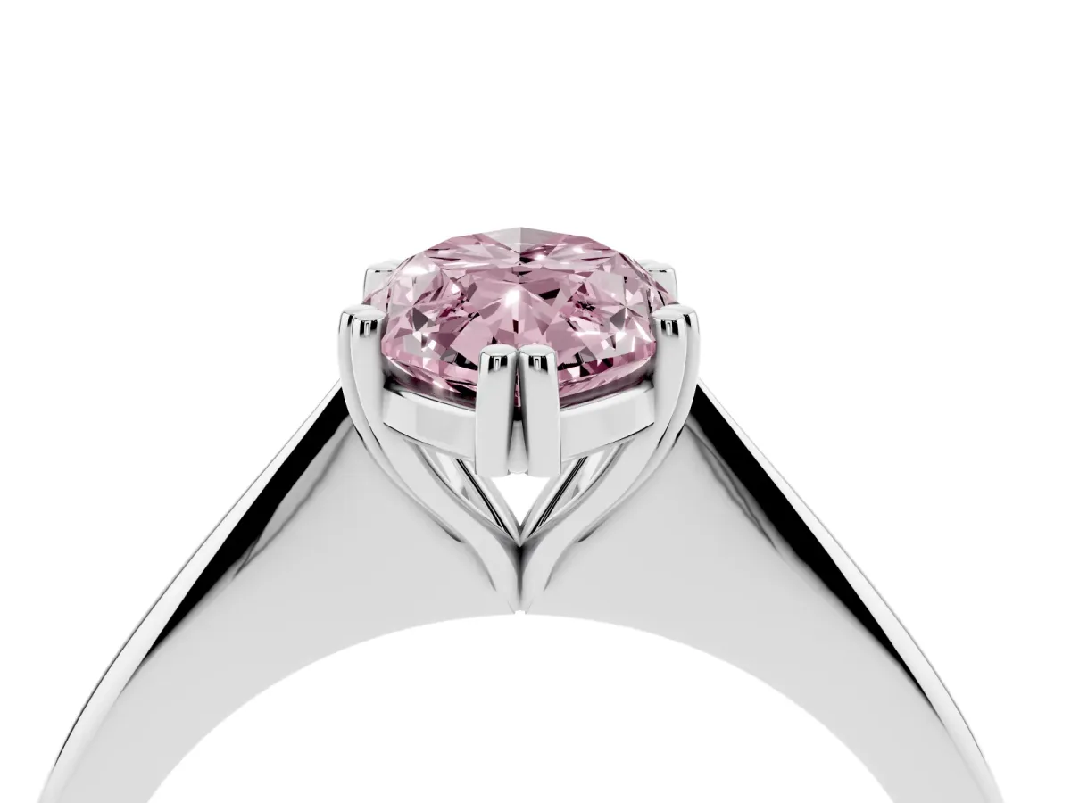 Fancy Pink Marquise Cut Solitaire Diamond Ring with Six-Prong Setting and Classic Band Silver