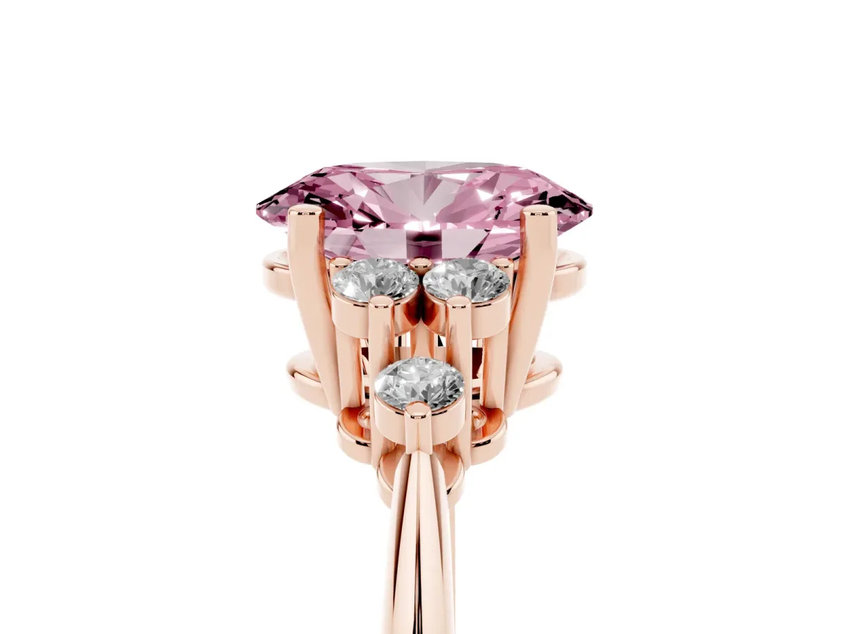 Fancy Pink Oval Cut Cut Diamond Cluster Ring with Solitaire Band and Four-Prong Setting Rose gold