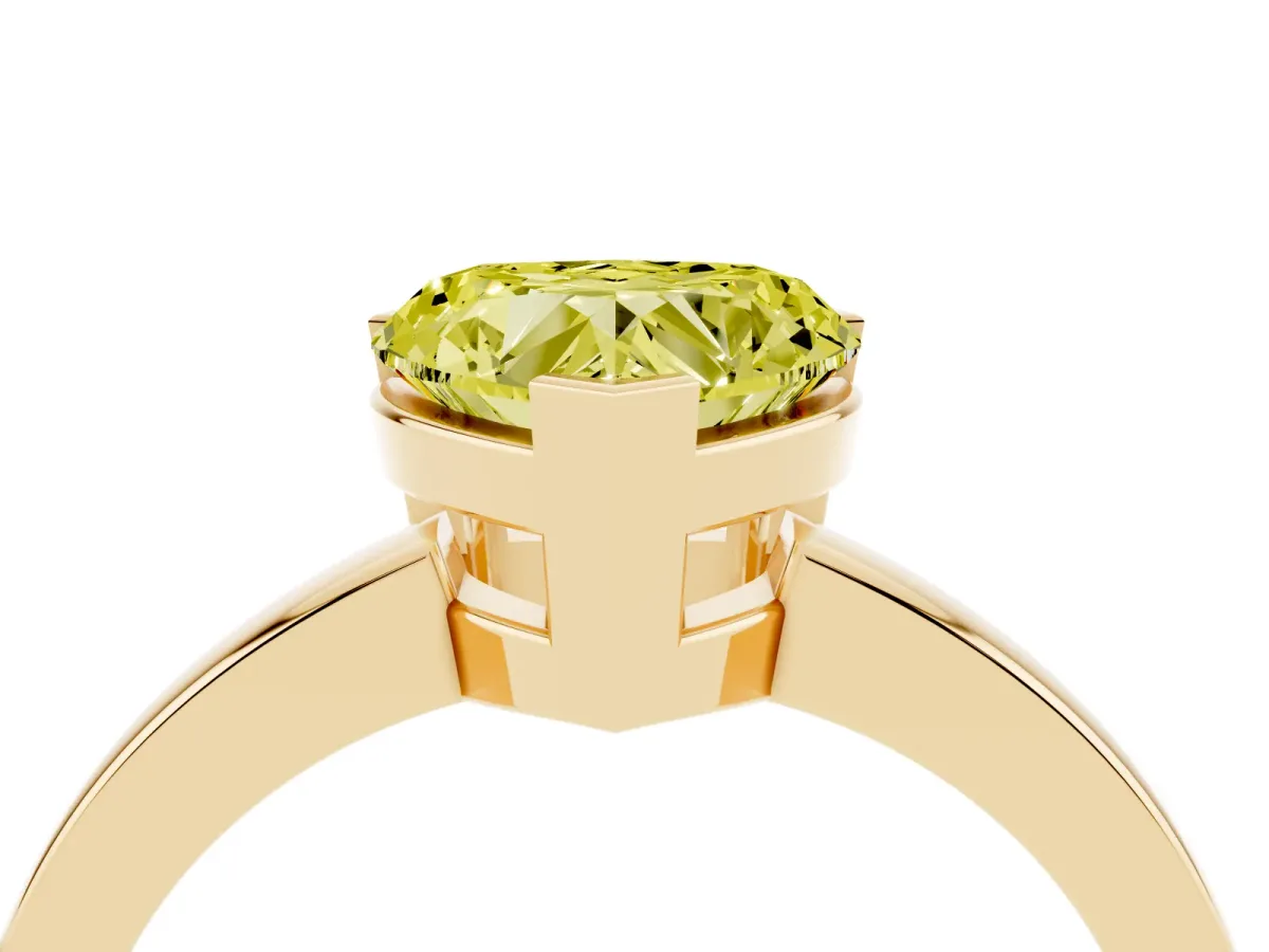 Fancy Yellow Heart Cut Cut Solitaire Ring with Four-Prong Setting and Classic Band Yellow gold
