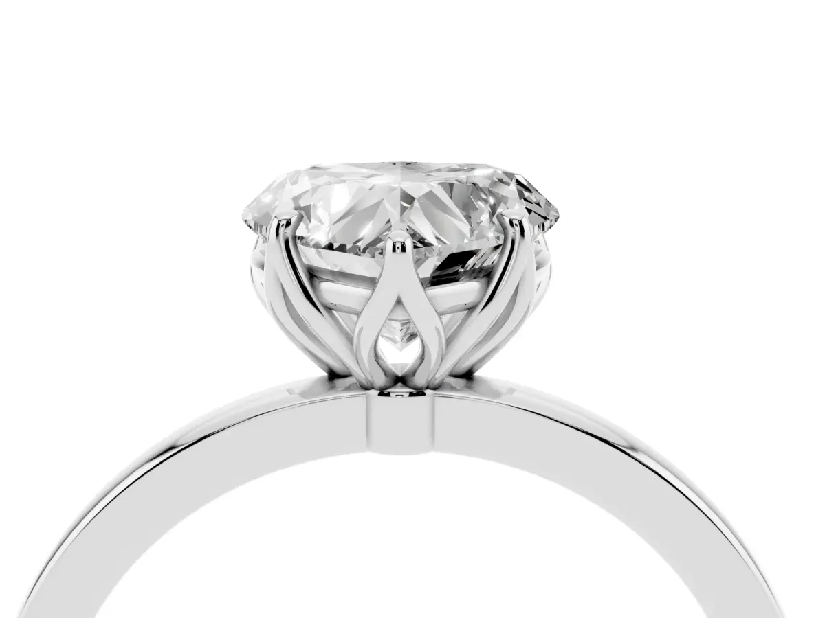 Heart Cut Diamond Solitaire Ring with Thin Band and Prong Setting Silver