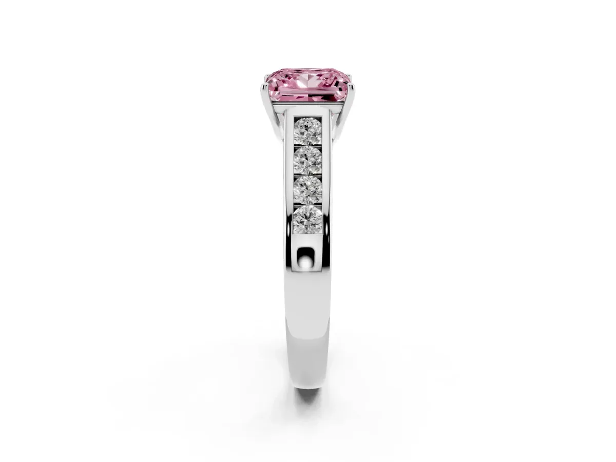 Fancy Pink Princess Cut Brilliant Channel-Set Solitaire Ring with Four-Prong Setting Platinum