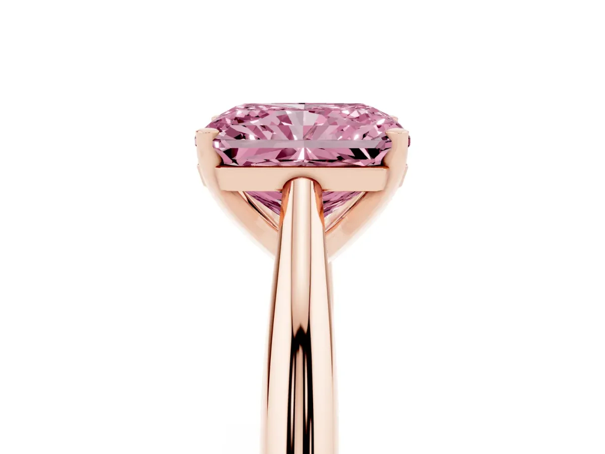 Fancy Pink Radiant Cut Diamond Solitaire Engagement Ring with Cathedral Setting and Four-Prong Mount Rose gold
