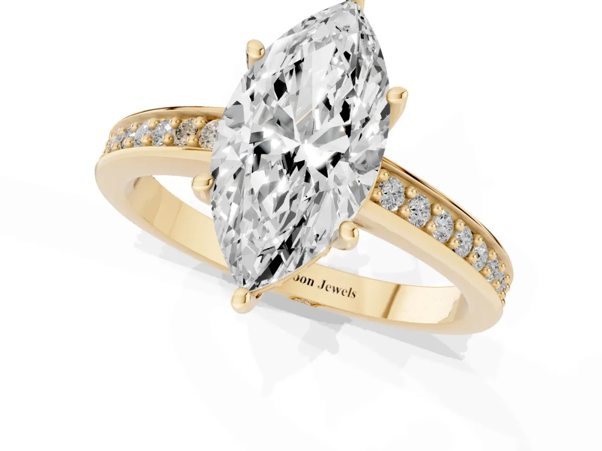 Marquise Cut Solitaire Pavé Band Prong Setting Ring Yellow gold