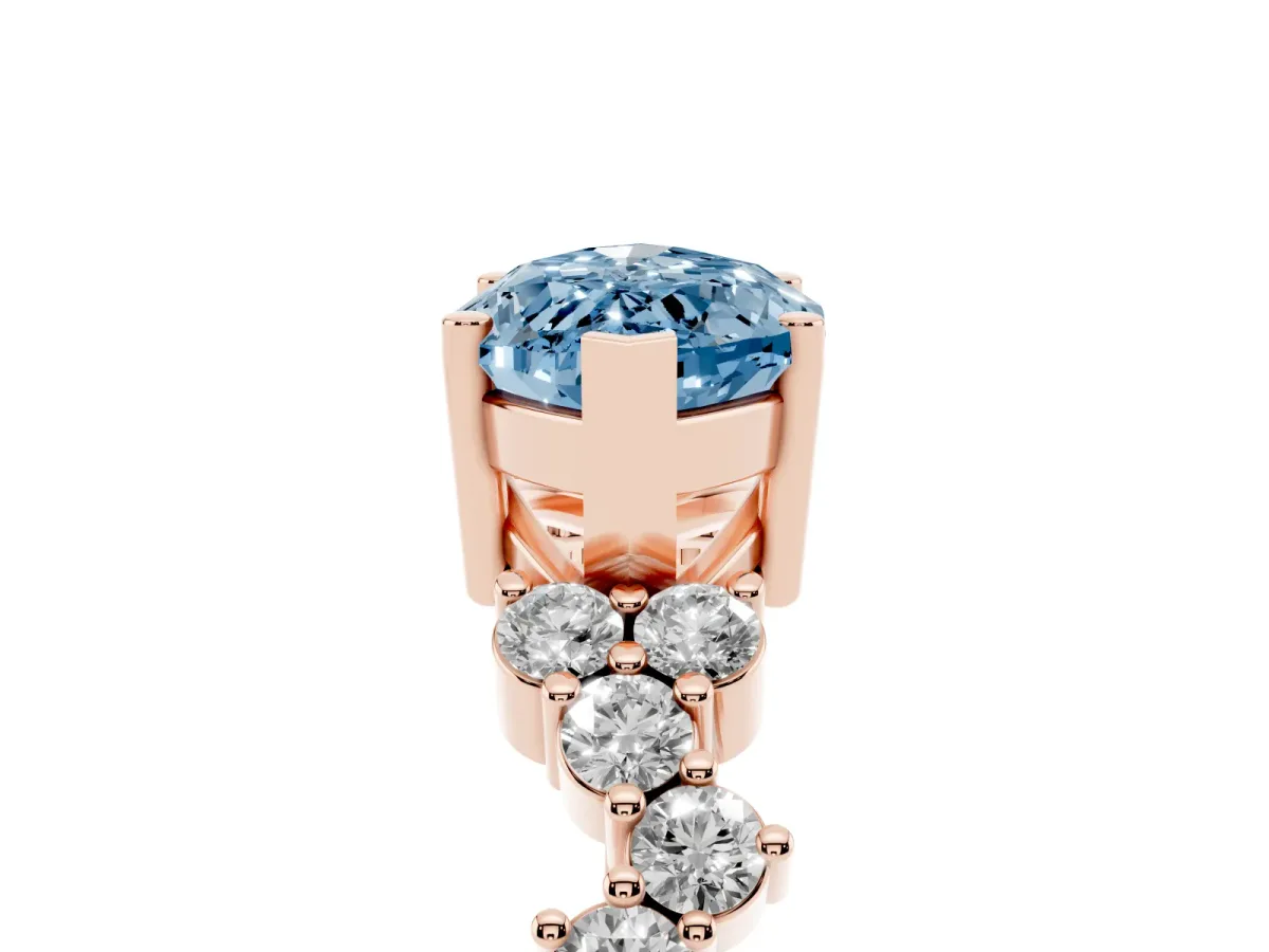 Fancy Blue Marquise Cut Diamond Scattered Round Accent Ring with Prong Setting Rose gold