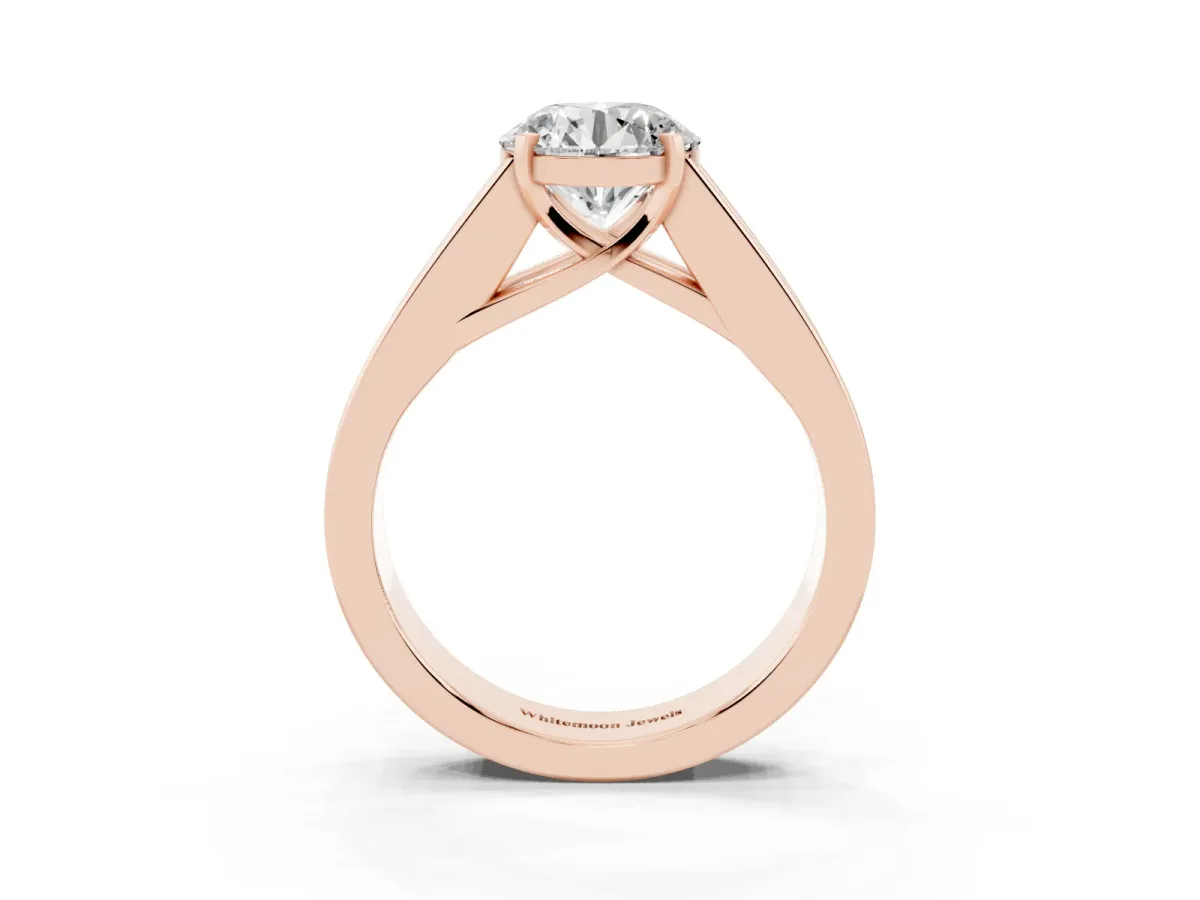 Round Cut Cut Channel Set Solitaire Ring with Four-Prong Setting Rose gold