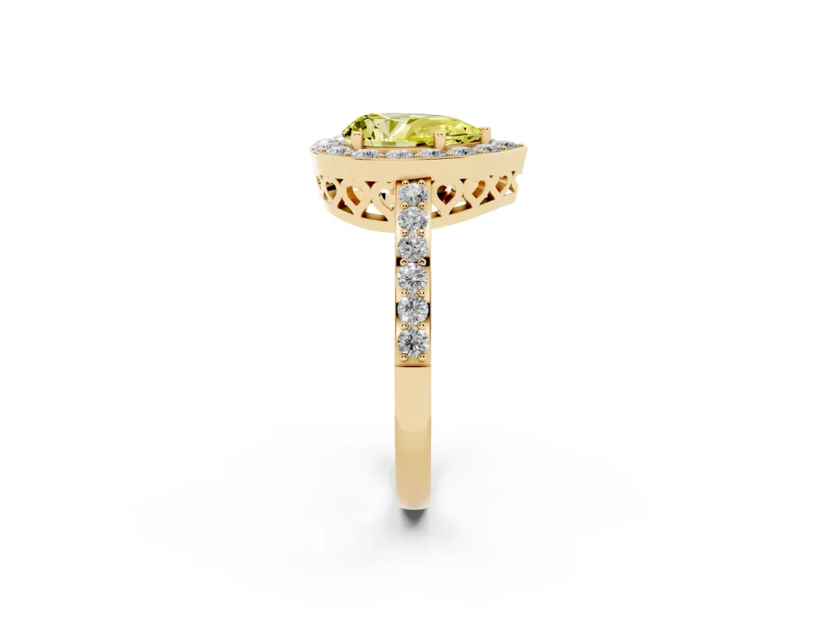 Fancy Yellow Pear Cut Halo Diamond Pavé Band Ring with Prong Setting Yellow gold