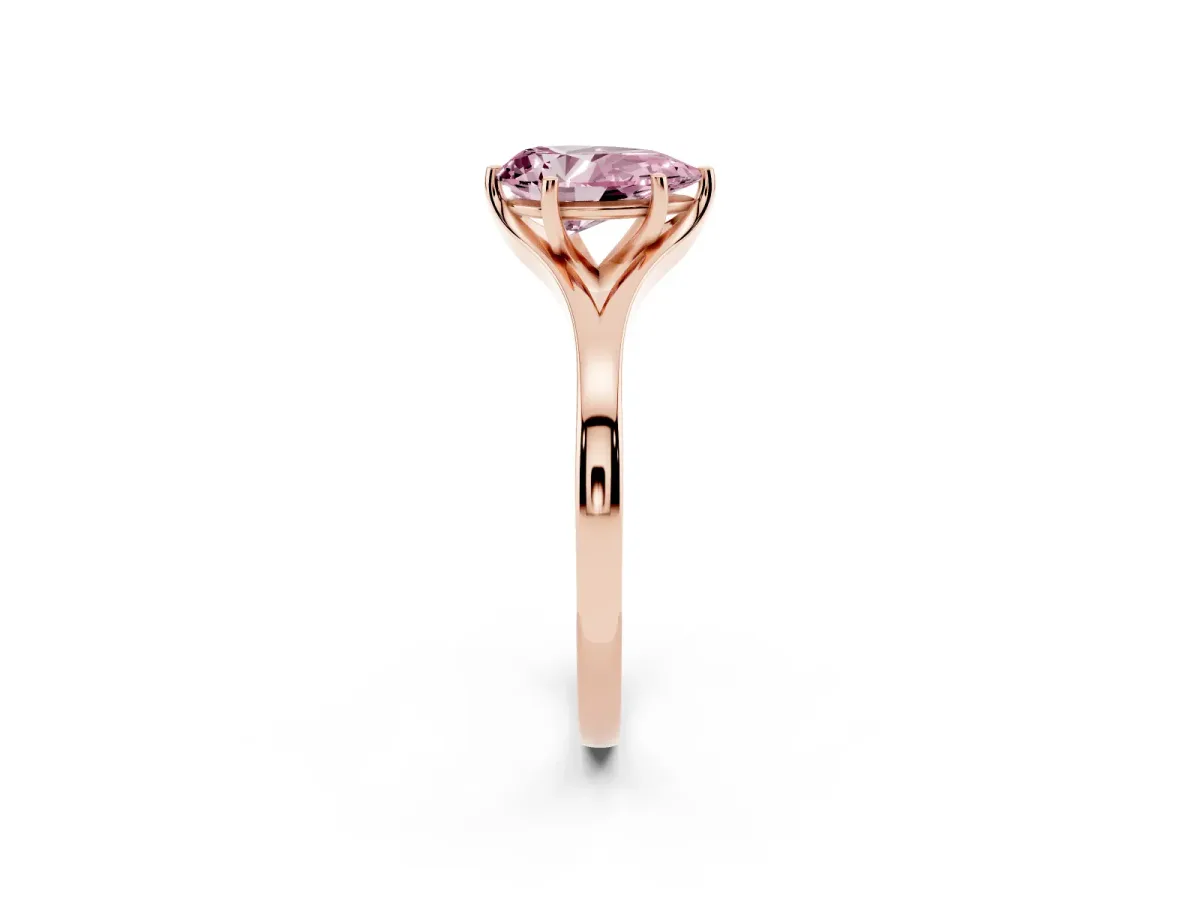 Fancy Pink Pear Cut Solitaire Diamond Ring with Six-Prong Setting and Tapered Band Rose gold
