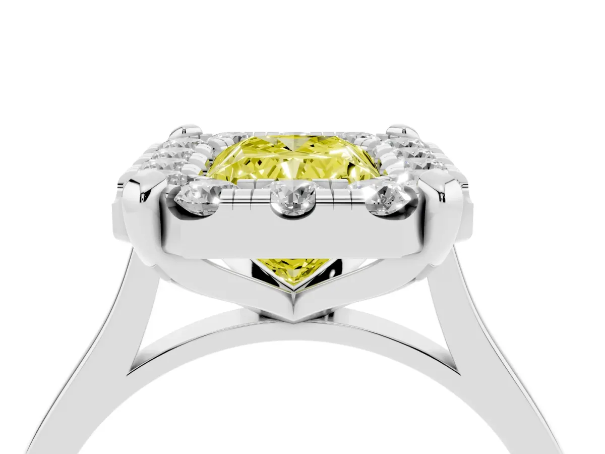 Fancy Yellow Radiant Cut Diamond Cluster Halo Solitaire with Four-Prong Setting Silver