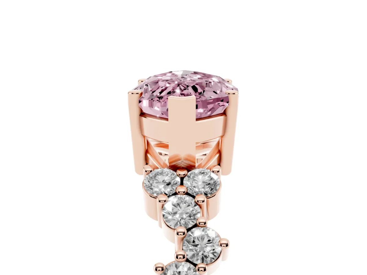 Fancy Pink Marquise Cut Diamond Scattered Round Accent Ring with Prong Setting Rose gold