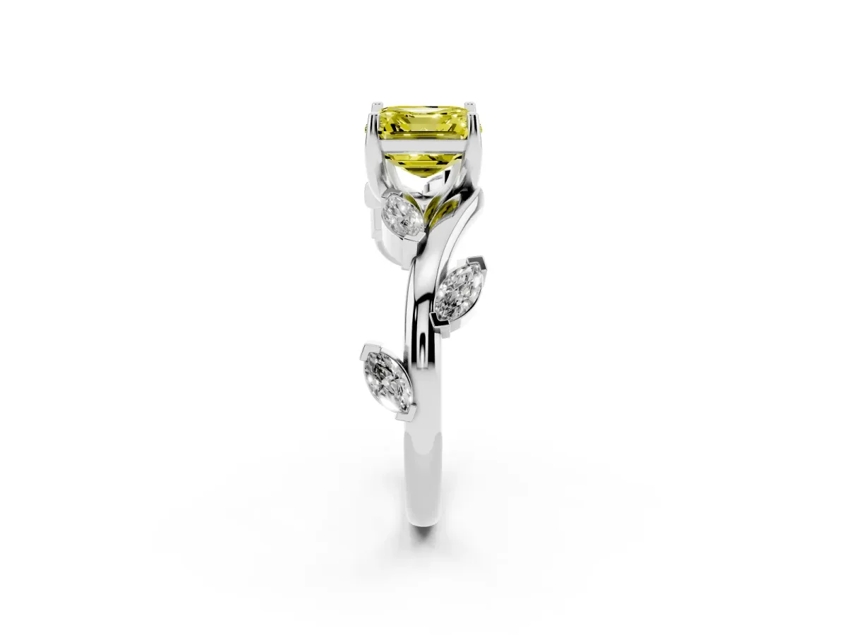 Fancy Yellow Asscher Cut Solitaire Twisted Band Marquise Accent Prong Setting Ring Platinum
