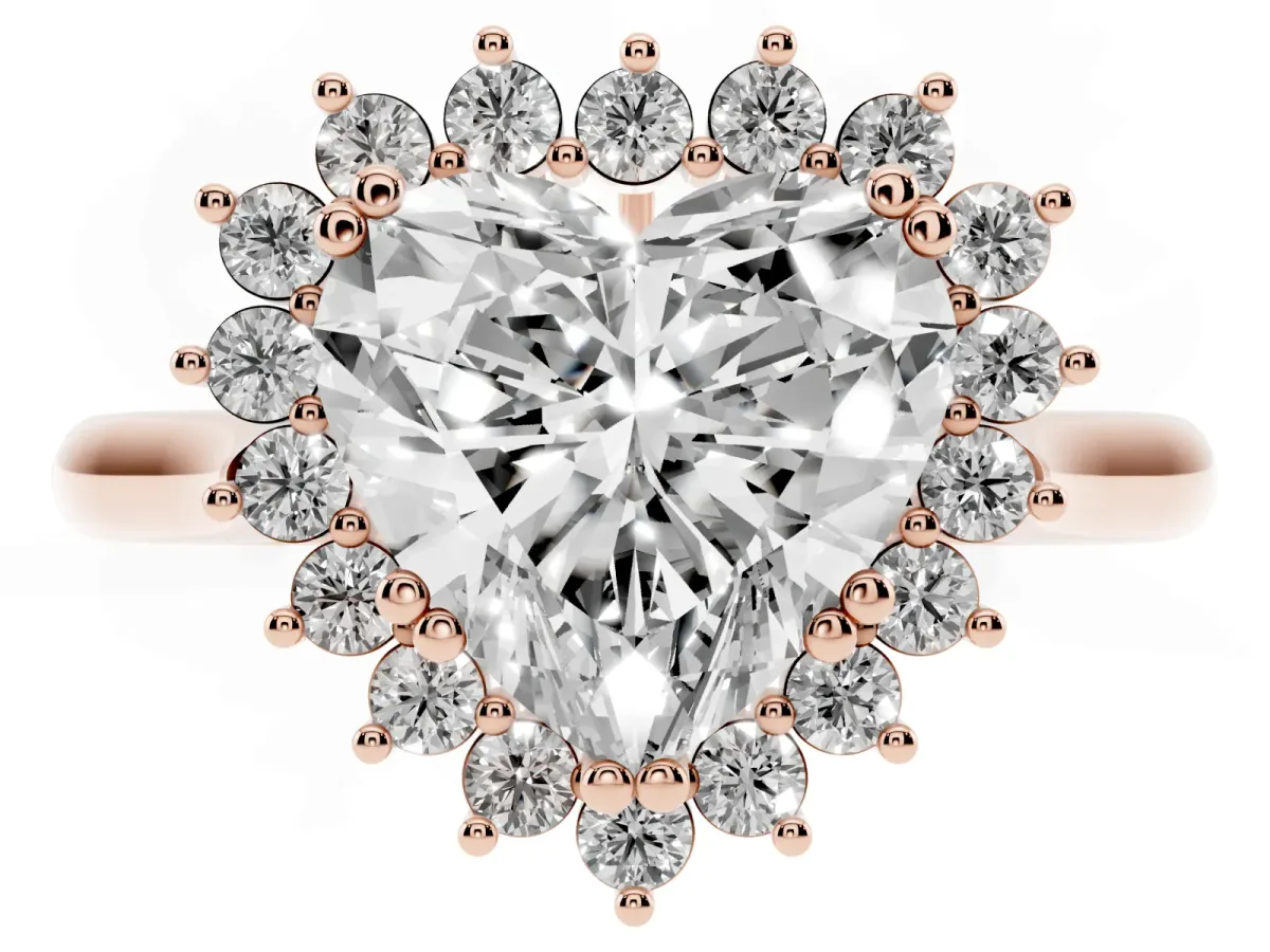 Heart Cut Cut Diamond Halo Ring with Solitaire Band and Prong Setting Rose gold