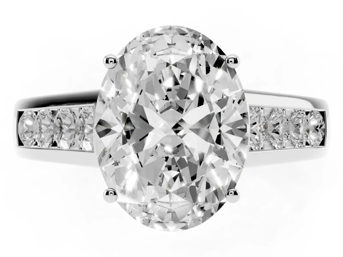 Oval Cut Brilliant Channel-Set Solitaire Ring with Four-Prong Setting Silver