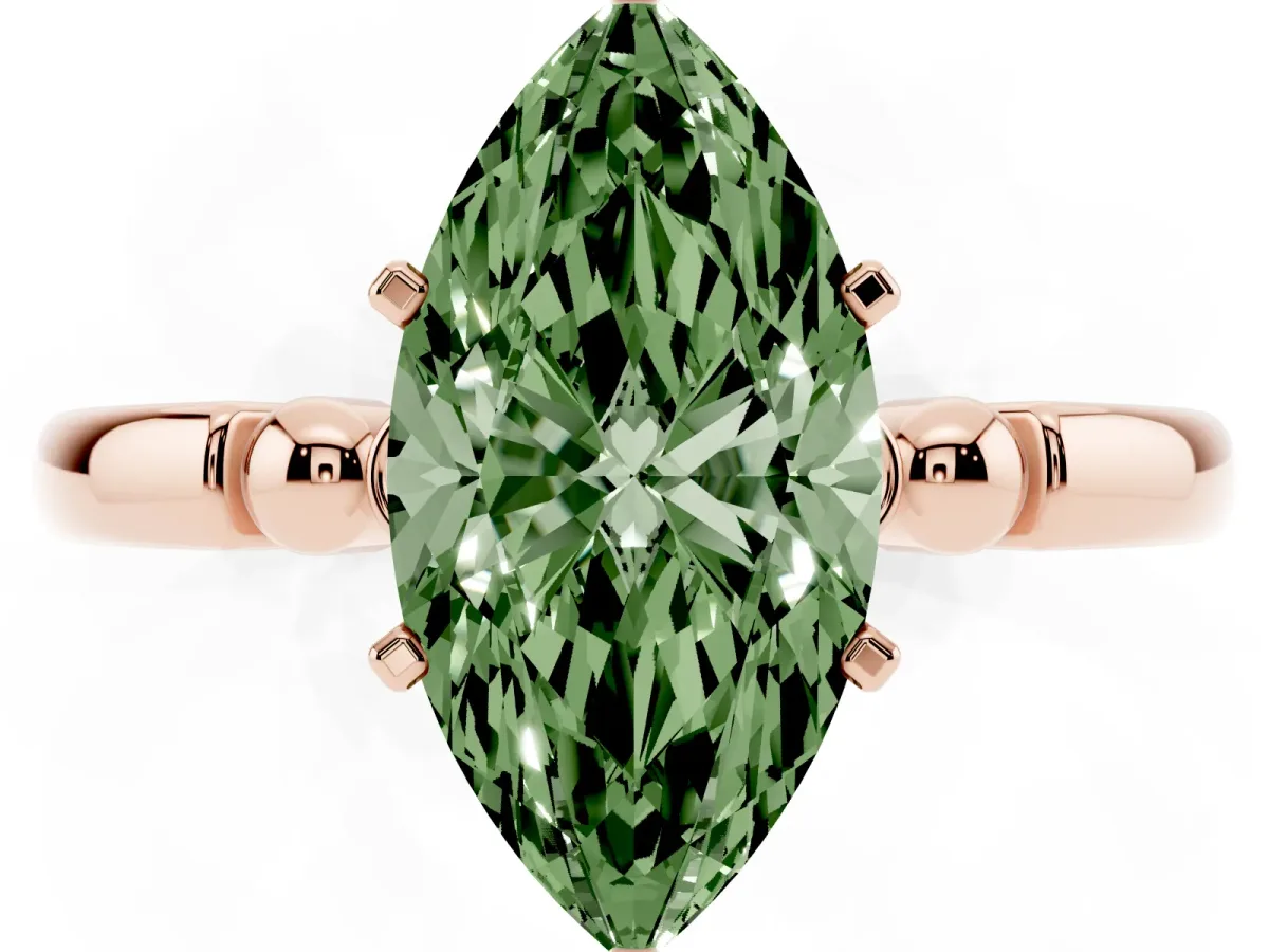 Fancy Green Marquise Cut Solitaire Beaded Band with Four-Prong Setting Rose gold