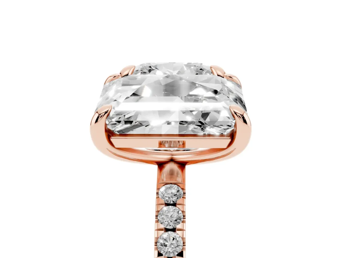 Cushion and Emerald Toi Moi Ring with Prong Setting and Micro Pave Band Rose gold