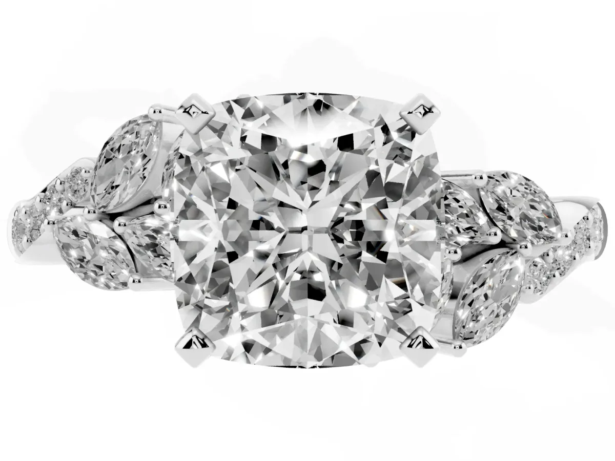 Cushion Cut Solitaire Marquise Twist Band with Six-Prong Setting Silver