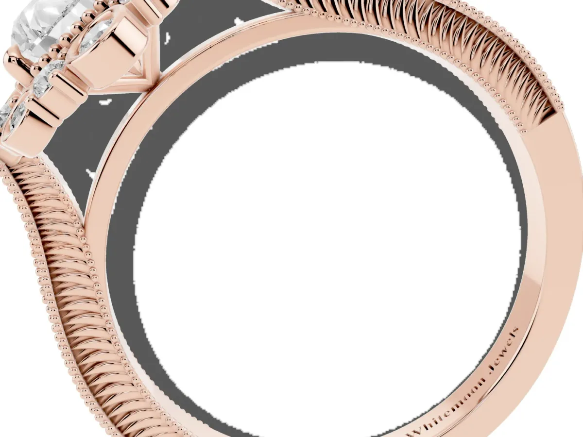 Pear Cut Halo Milgrain Pave Diamond Ring with Four-Prong Setting Rose gold