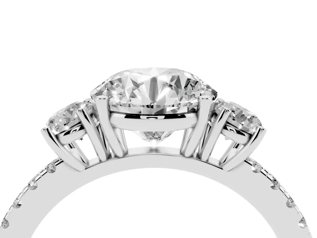 Three-Stone Round Cut Cut Diamond Pavé Band with Prong Setting Silver