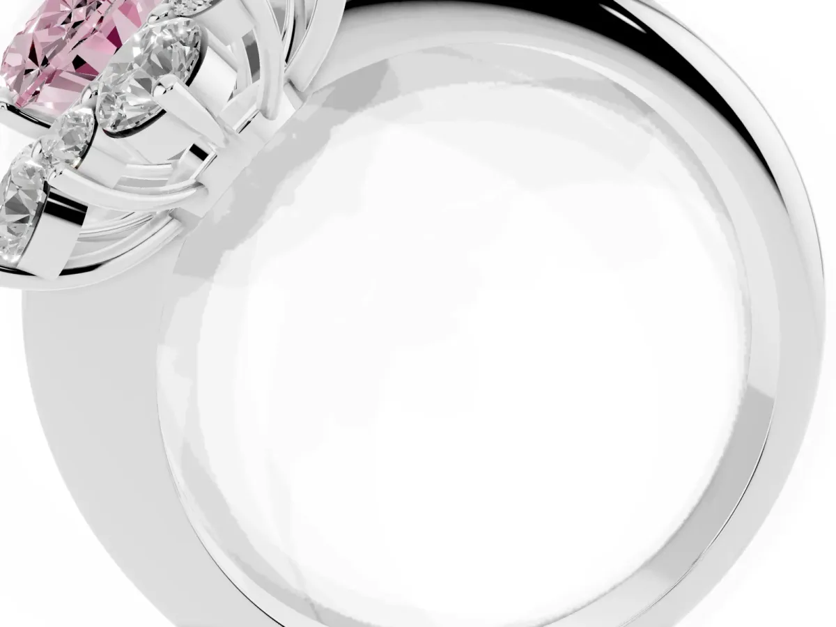 Fancy Pink Oval Cut Diamond Cluster Halo Ring with Solitaire Band and Four-Prong Setting Silver