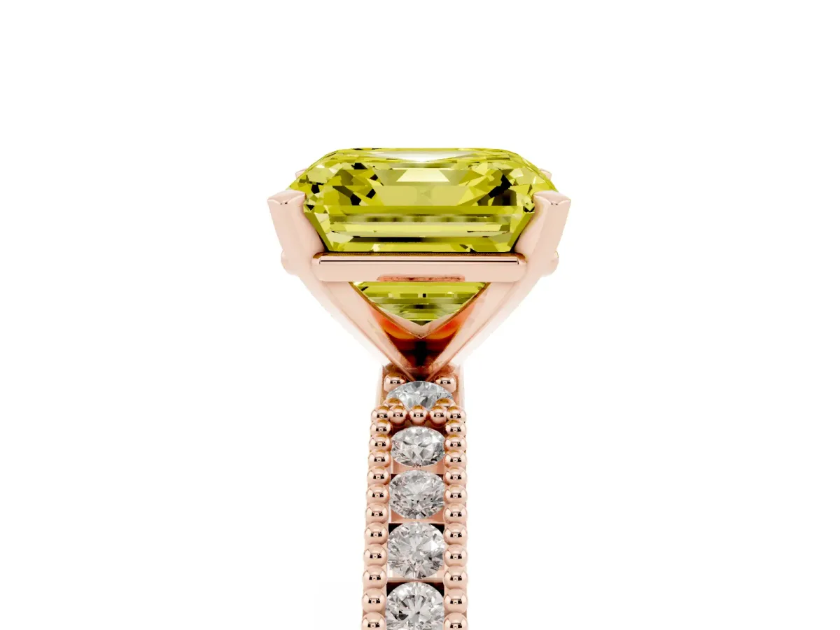 Fancy Yellow Asscher Cut Solitaire with Pavé Band and Four-Prong Setting Rose gold