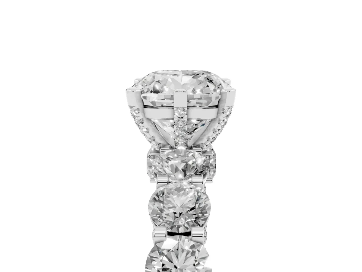 Cushion Cut Diamond Side Stone Engagement Ring with Four-Prong Setting White gold