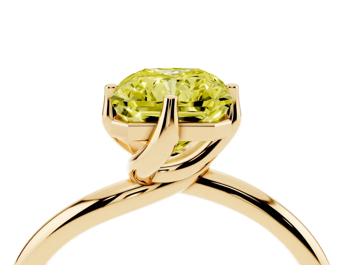 Fancy Yellow Radiant Cut Diamond Solitaire Engagement Ring with Four-Prong Setting and Classic Band Yellow gold