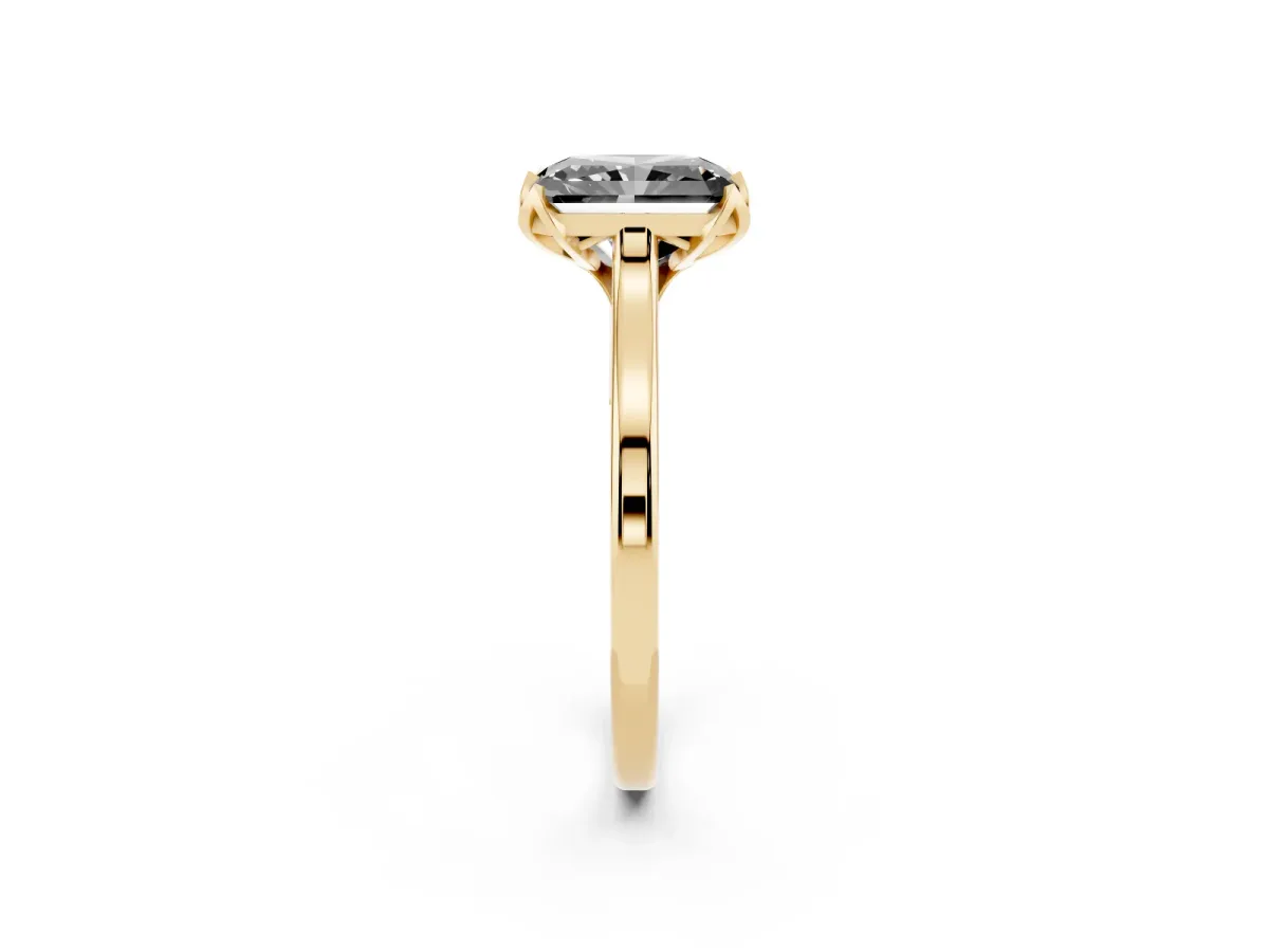 Fancy Black Radiant Cut Diamond Solitaire Ring with Flower Prong Setting and Classic Band Yellow gold