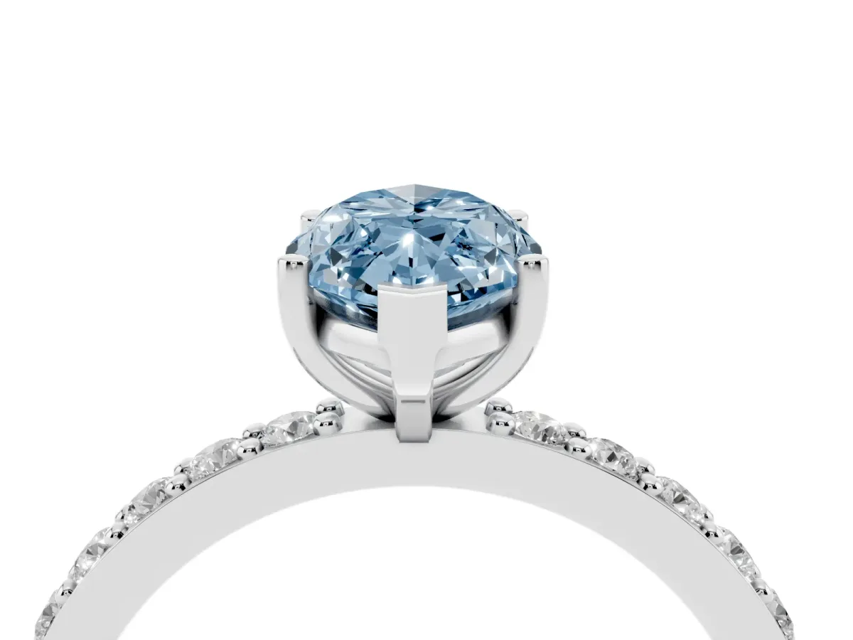 Fancy Blue Marquise Cut Cut Diamond Solitaire with Pave Band and Four-Prong Setting Silver