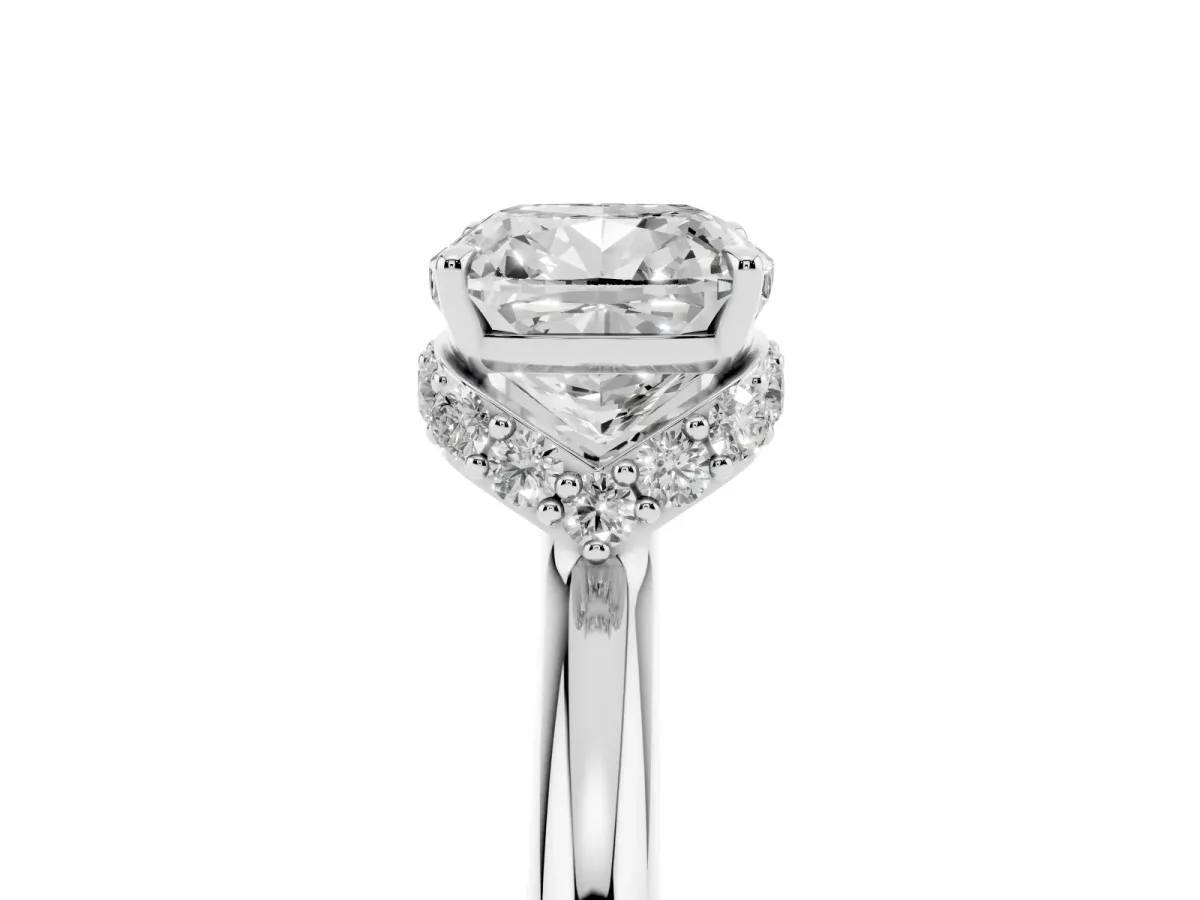 Cushion Cut Brilliant Solitaire Engagement Ring with Six-Prong Setting and Classic Band Silver