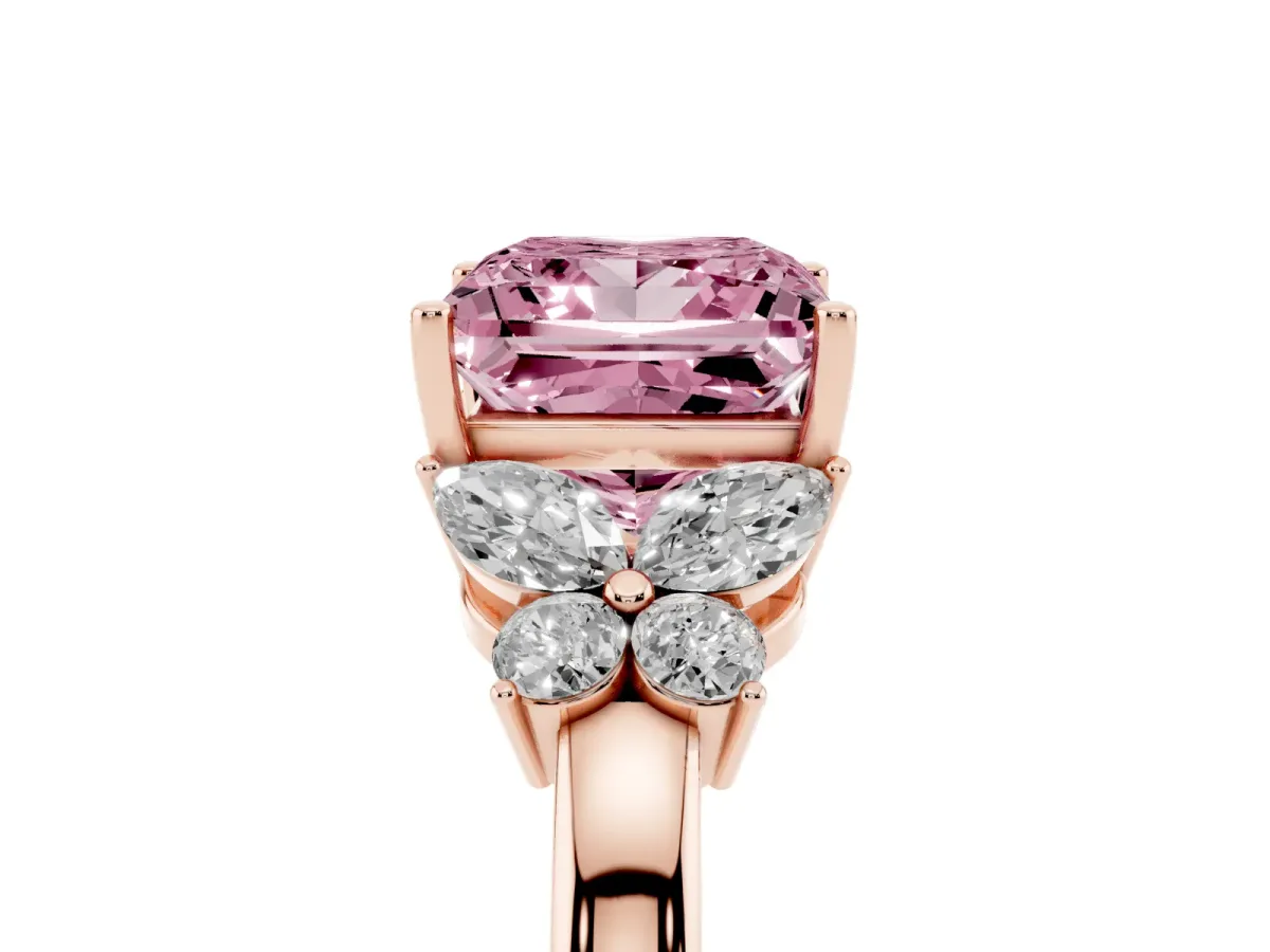Fancy Pink Princess Cut Cut Solitaire Floral Diamond Ring with Four-Prong Setting Rose gold