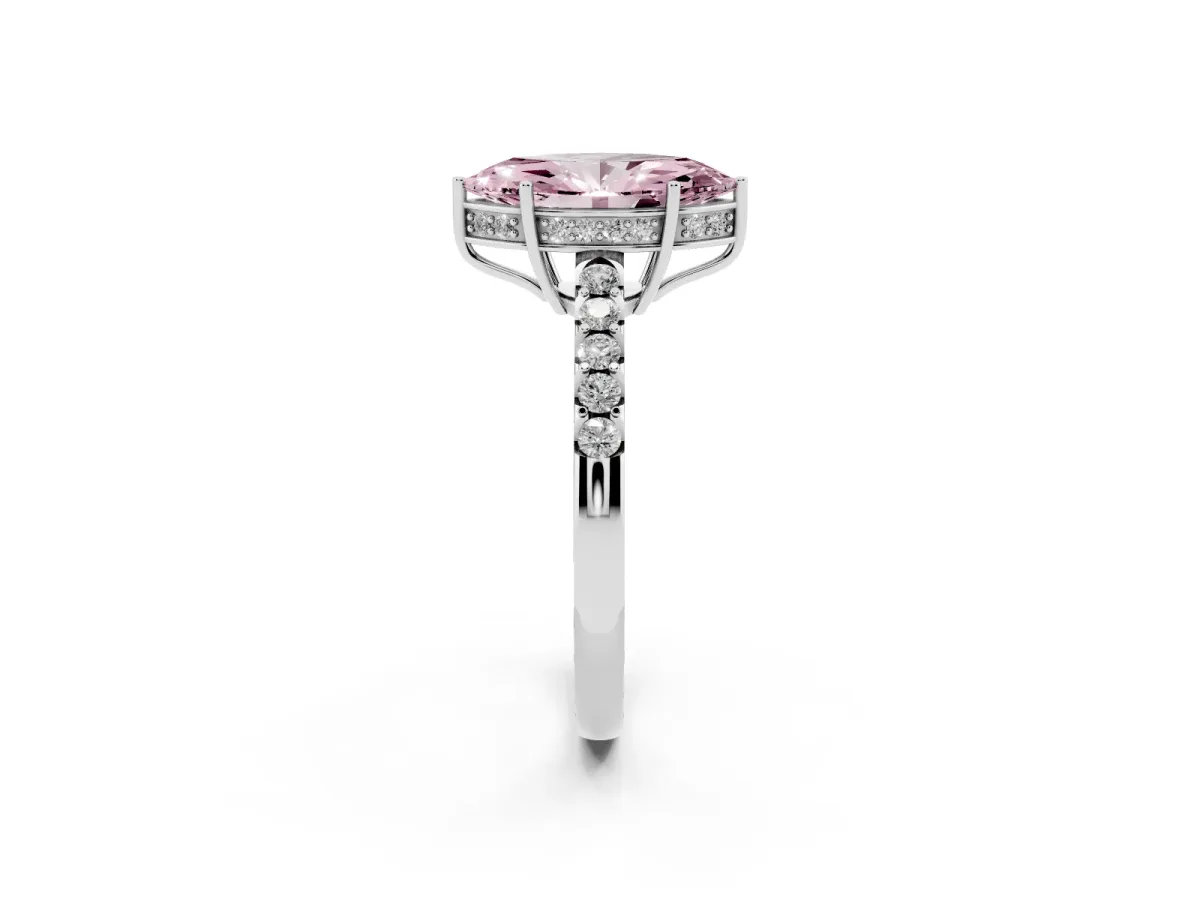 Fancy Pink Marquise Cut Solitaire Diamond Engagement Ring with Pavé Band and Six-Prong Setting White gold