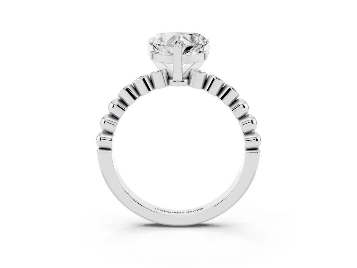 Heart Cut Solitaire Bezel Accent Diamond Engagement Ring with Beaded Band and Four-Prong Setting Silver
