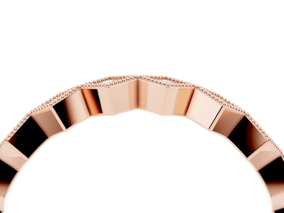 Milgrain Diamond Geometric Stackable Band with Round Cut Stones and Bezel Setting Rose gold