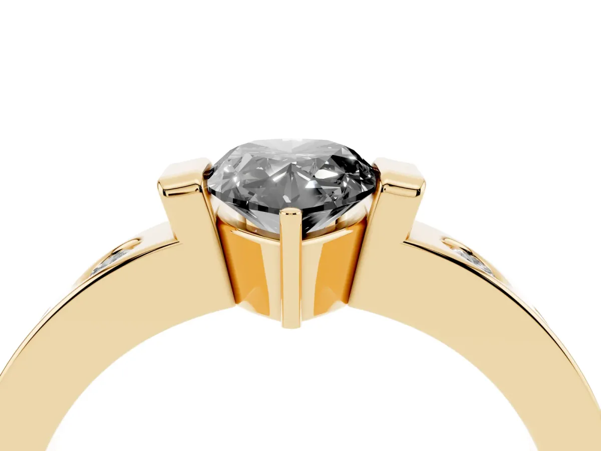Fancy Black Pear Cut Brilliant Channel-Set Diamond Ring with Bezel Prong Setting Yellow gold
