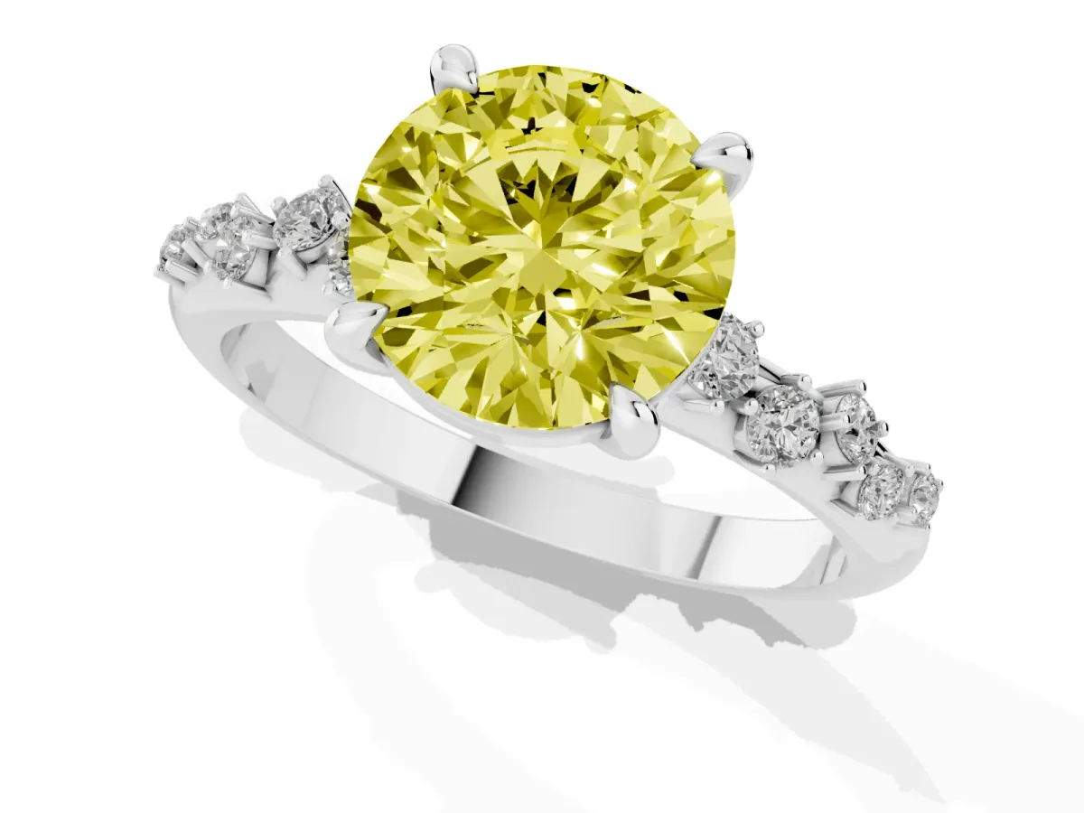 Fancy Yellow Round Cut Cut Diamond Vine Band with Four-Prong Setting Platinum