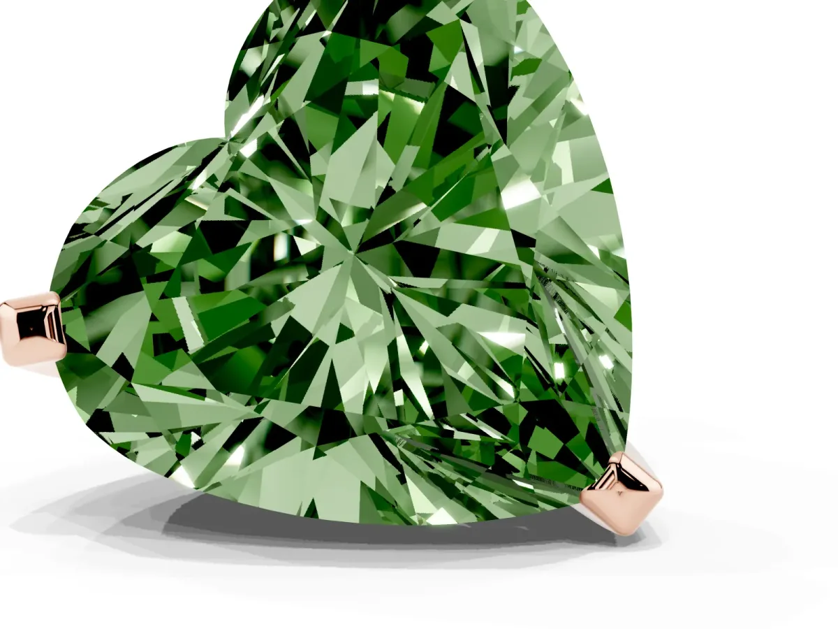 Fancy Green Heart Cut Diamond Solitaire Ring with Prong Setting and Classic Band Rose gold